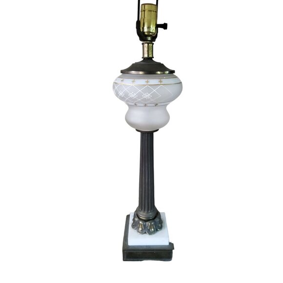 vintage 1950s cambridge lamp co. brass & marble base with brass neck & top table - Picture 4 of 16